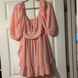 Elegant Pink Puff Sleeve Dress